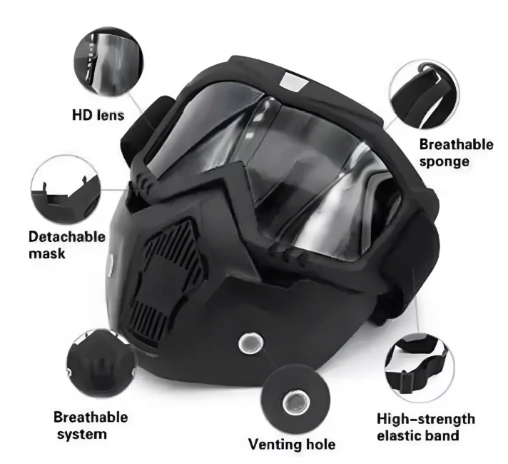 Máscara y Goggles para Motociclista Desplegables