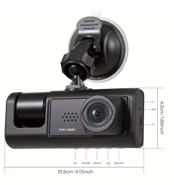 Cámara para Carro Dashcam Visión Nocturna con Tarjeta SD 1080P 32GB Doble Lente Frente y Reversa