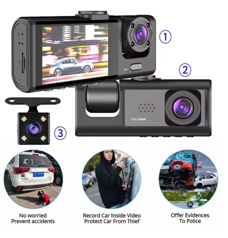 Cámara para Carro Dashcam Visión Nocturna con Tarjeta SD 1080P 32GB Doble Lente Frente y Reversa
