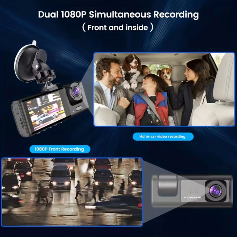 Cámara para Carro Dashcam Visión Nocturna con Tarjeta SD 1080P 32GB Doble Lente Frente y Reversa