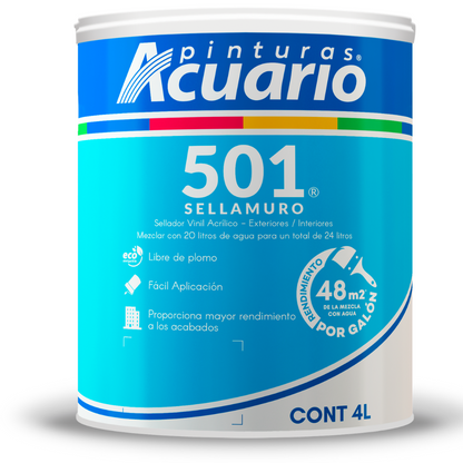 Sellador Vinílico Sellamuro 501 Transparente Galón Acuario