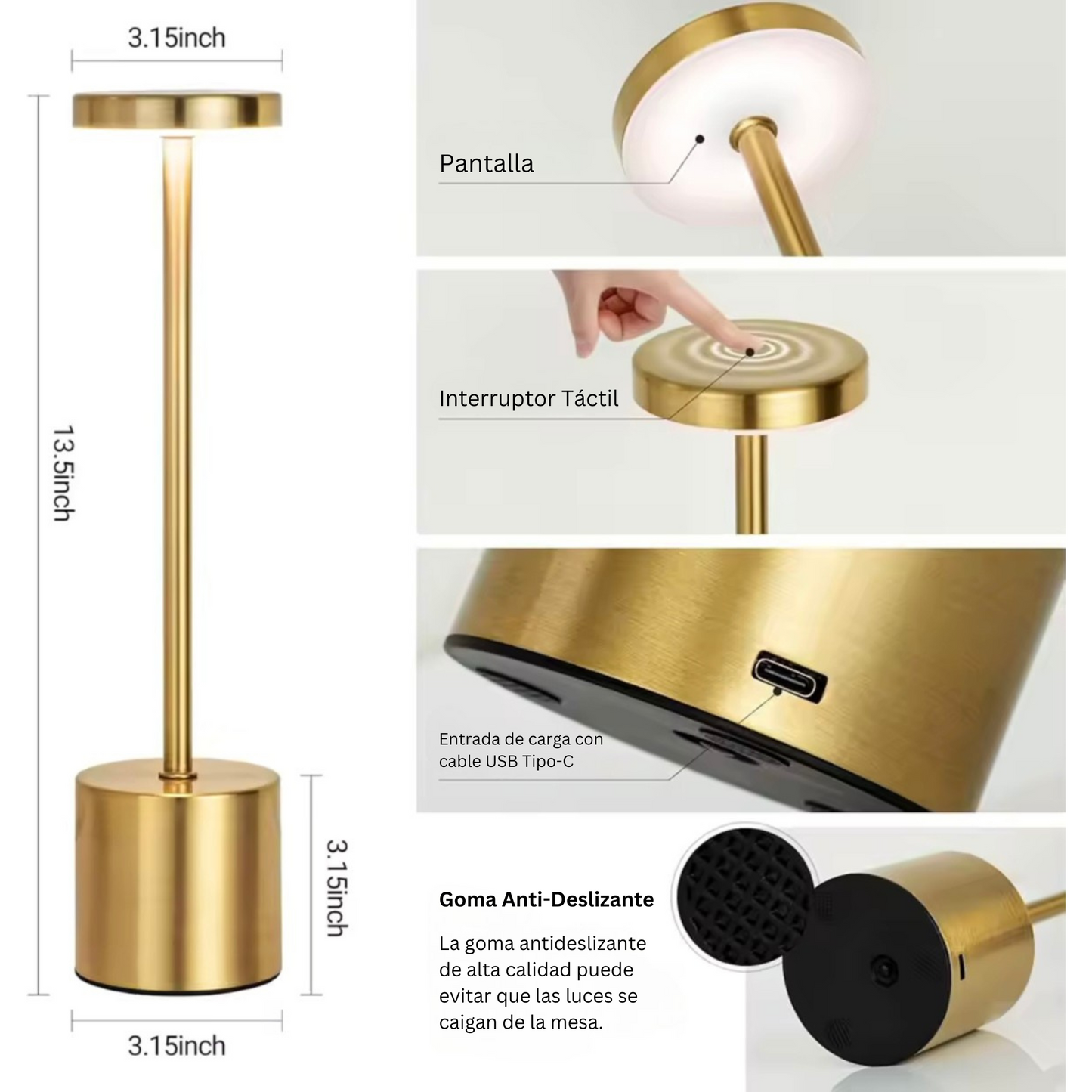 Lámpara Táctil de Mesa LED Recargable