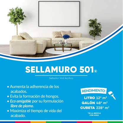 Sellador Vinílico Sellamuro 501 Transparente Galón Acuario