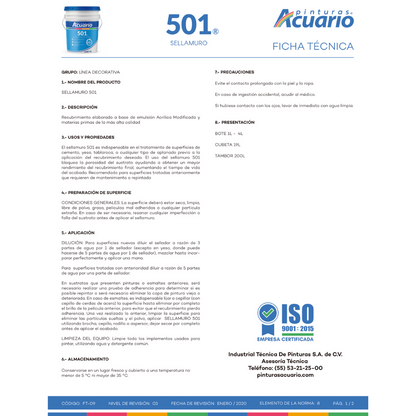 Sellador Vinílico Sellamuro 501 Transparente Galón Acuario