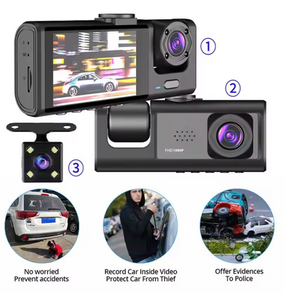 Cámara para Carro Dashcam Visión Nocturna con Tarjeta SD 1080P 32GB Doble Lente Frente y Reversa