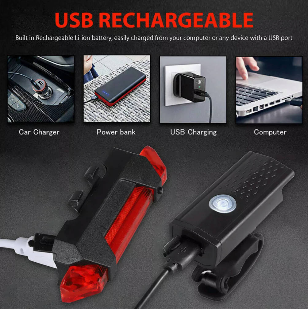 Luz para Bicicleta Recargable Par Frontal y Trasera LED