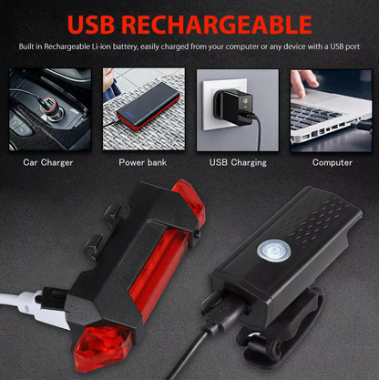 Luz para Bicicleta Recargable Par Frontal y Trasera LED